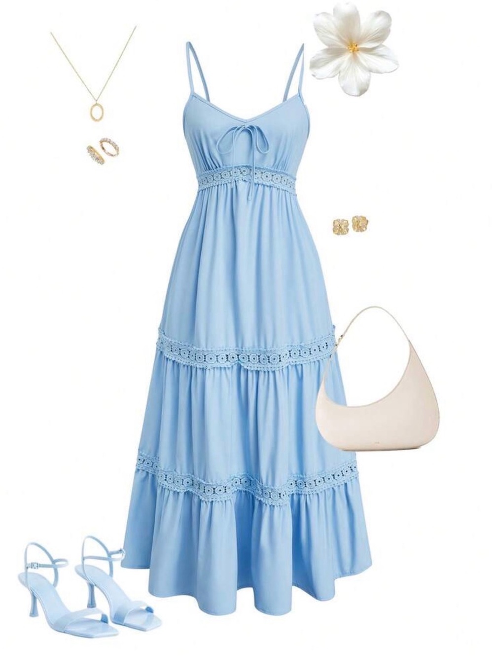 Light Blue Spaghetti Strap Tiered Maxi Dress